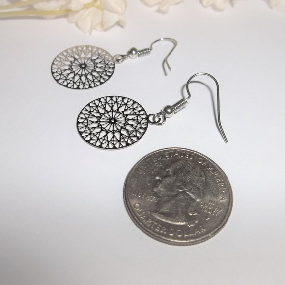 Dark Silver Circle Earrings Fashion Jewelry Dangle Drop Minimalist Style 6823 - Picture 5 of 8